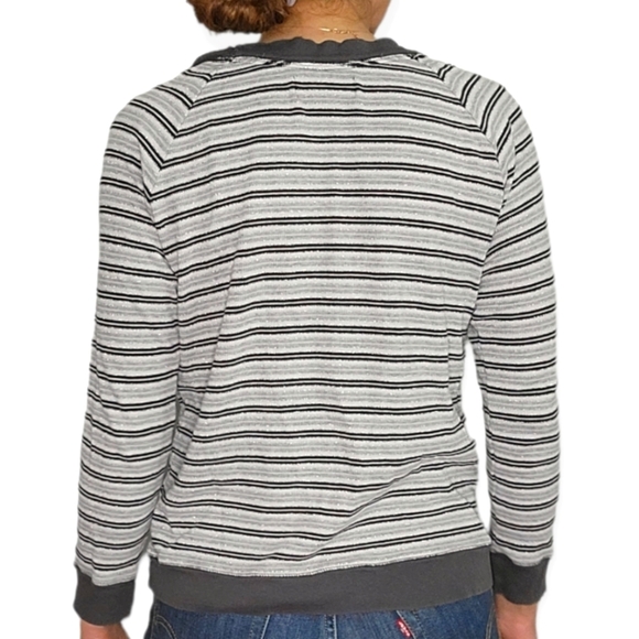 Victoria's Secret Thermal Long Sleeve Top Medium Grey Sparkle Striped - Picture 3 of 5